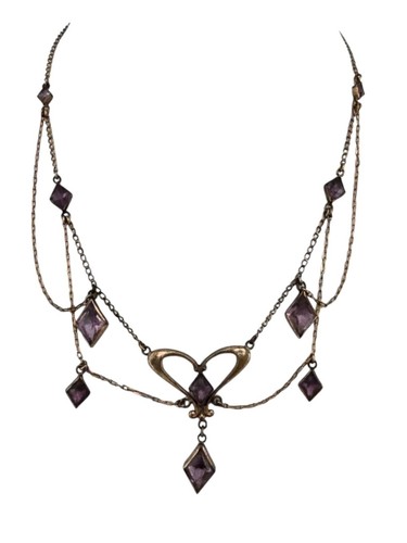 Antique Edwardian Glass Lavalier Festoon Necklace w/ Purple Faceted Glass - Picture 1 of 8