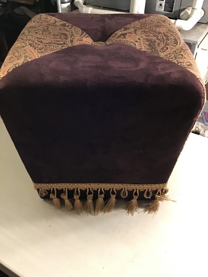 Home Goods Purple/Gold Velvet Vanity Stool Padded  17” GOLD TASSEL ROPE ACCENT - Image 3 of 4