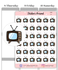 TV Doodle Icon Planner Sticker, Television Sticker, Calendar and Journal Sticker