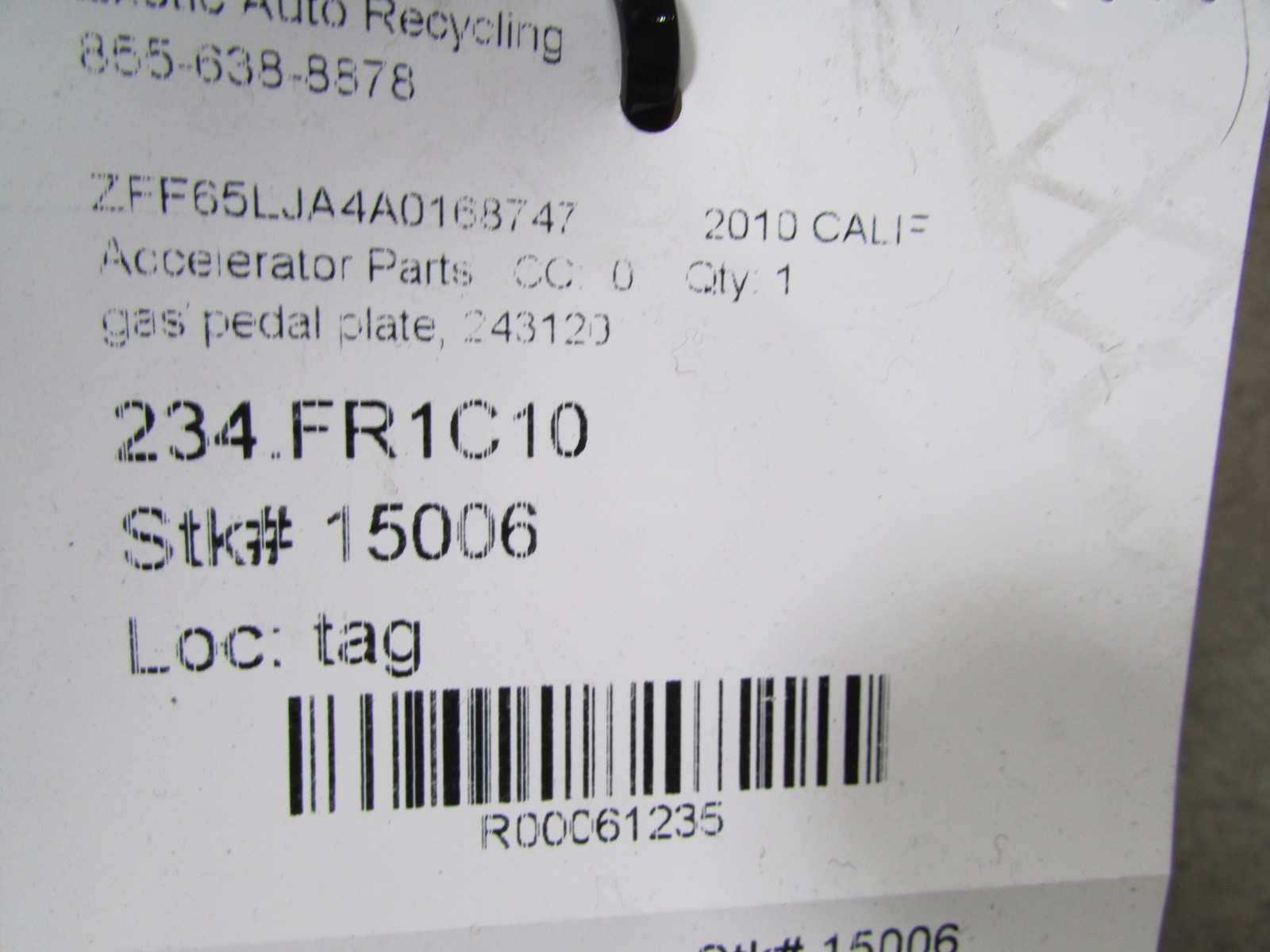 Ferrari California, Gas Pedal Plate, Used, P/N 243120