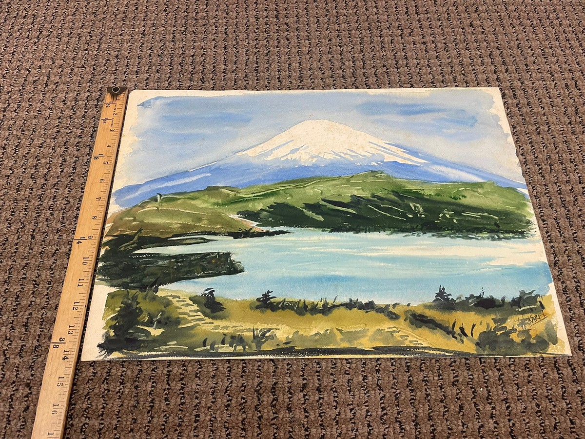 mid Century watercolor Mount Fuji Japan signed | eBay