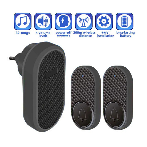 Smart Wireless Doorbell Chime with 32 Melodies, Home Alarm, and Guest Reminder Receiver
