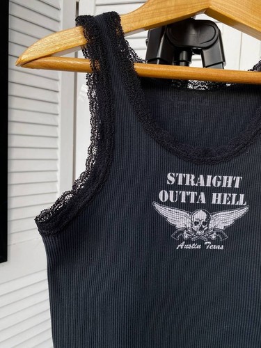 Vintage Avant Garde Skull Graphic Lace Trim Cropped Tank Top - Picture 5 of 11