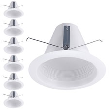 6 Inch Recessed Can Light Trim, White Air Tight IC Rated Baffle Trim, Pack of 6