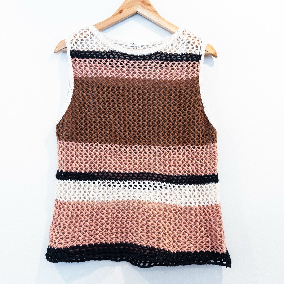 DR2 Nordstrom Open Weave Crochet Sleeveless Tank Sweater Wide