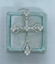 1Ct Round Cut VVS1/D Diamond Cross Pendant 14K White Gold Finish 18" Free Chain