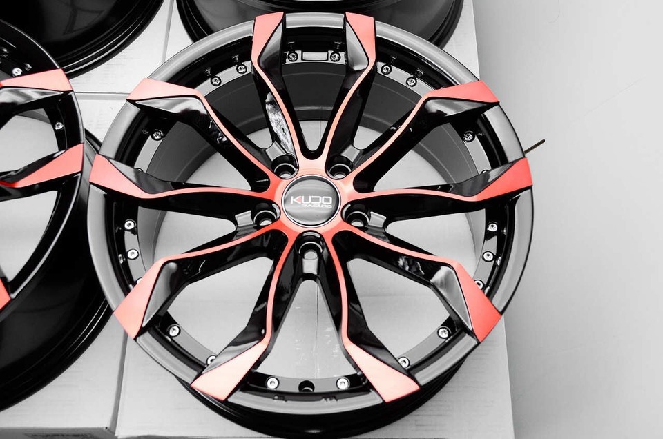 Kudo Racing Intimidate 18x8 5x114.3 Black Red Oil Face Chrome Rivets ...