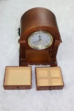 Bulova Wooden Mantel Clock Jewelry Box Drawers Quartz Desk Shelf Vintage Style