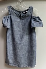 Girls Lands End Chambrey Dress Size 7 Short Cold Shoulder Sleeve