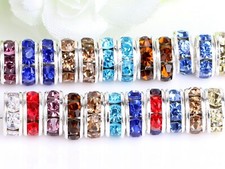 100 Pcs Silver Czech Crystal Rhinestone Rondelle Spacers Beads 6mm 8mm 10mm