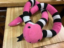Fun Express Pink Black White Snake 58" Stuffed animal Stuffy Clean
