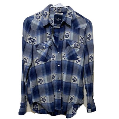 American Eagle AEO Chambray Pearl Snap Front Shirt XS Xsmall