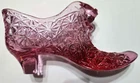 Fenton Cranberry Pink Glass Daisy & Button Cat Head Slipper Shoe 6" Art Glass