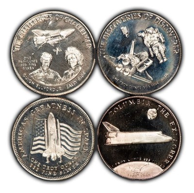 1985 Rarities Mint 4 pc NASA Space Shuttle 1 oz Silver Rounds (4 oz total) U2482