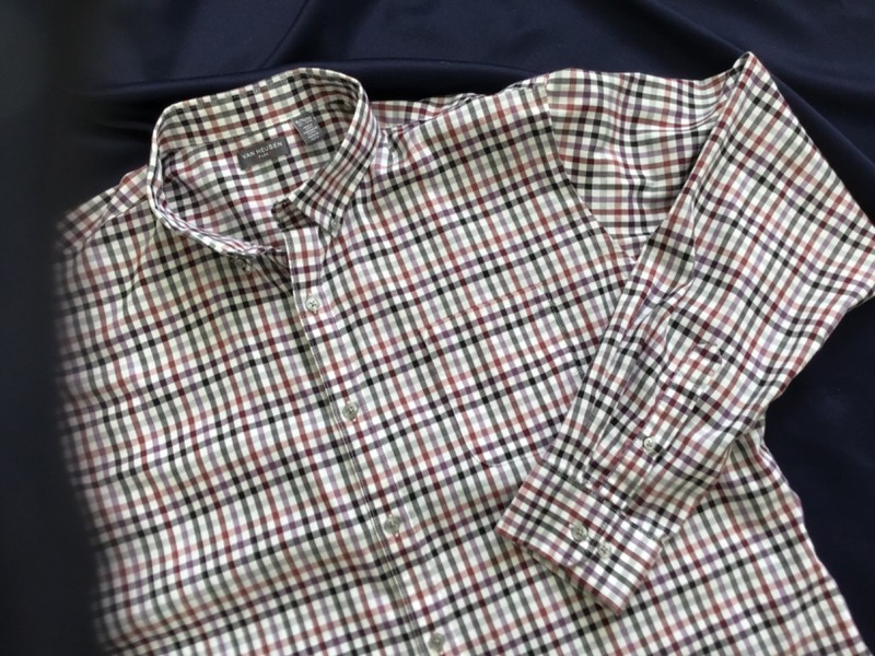 VAN HEUSEN FLEX men XL long sleeve COTTON button up SHIRT plaid NO IRON!