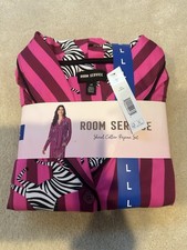 NEW Room Service Women's L Pink Zebra Stripe Pajama Set Button-Up