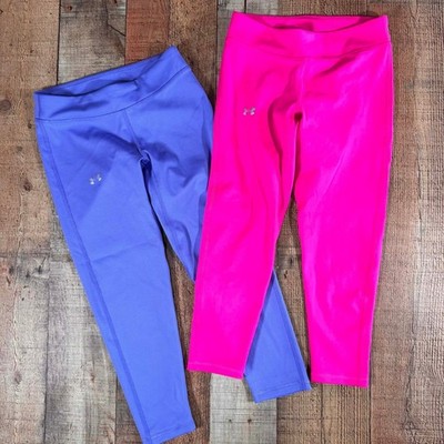 Under Armour Youth Medium Leggings Set Girls Athletic Pants Pink Purple