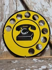 VINTAGE TELEPHONE PORCELAIN SIGN OLD PAYPHONE PHONE BOOTH ROTARY DIECUT DIAL 12"