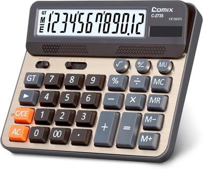Comix Desktop Calculator, Large Computer Keys, 12 Digits Display, Gold 