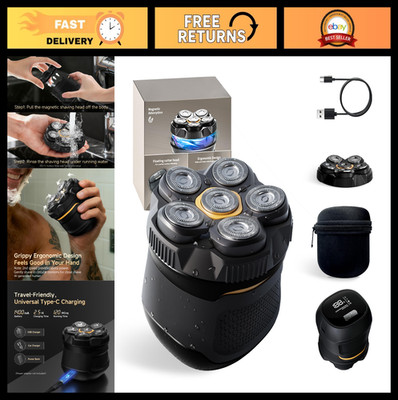 6D Magnetic Rotary Electric Razor for Bald Men, Waterproof USB-C Rechargeable Sh