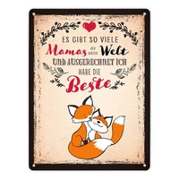 Beste Mama Der Welt Metallschild XL In 21X28 Cm Mit FüChsen