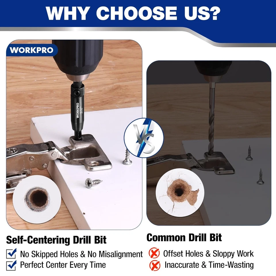WORKPRO 3-Piece Self Centering Drill Bit Set 3/32" 7/64" 1/8" 1/4 Inch Hex Shank - Image 4 of 4