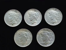 1922-1935 Peace Silver Dollars Lot of 5 UnCirculated 90% Silver US Mixed Coin