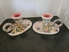 Vintage 1955 HULL Pottery Pink Blossom Flite T11 Set Of 2 Candle Stick Holders