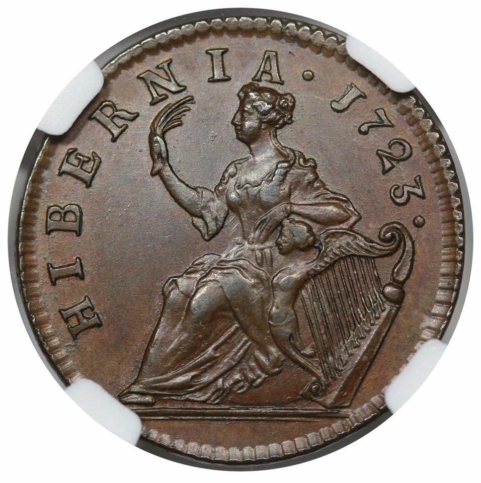 1723 Wood's Hibernia Halfpenny, Martin 4.46-Gd.2, NGC MS64BN - Image 2 of 3