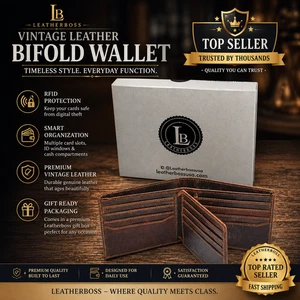 RFID Blocking Brown Vintage Leather Men's Bifold Center Flap Wallet