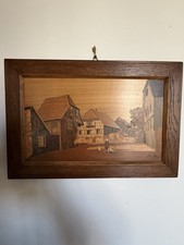 Tableau Ancien Marqueterie  de Bois Signé SPINDLER  Alsace Décor Animé