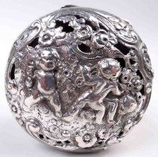 Antico Scatola Piccolo Rococò Cherubini & Fiori Tedesco 800 Argento