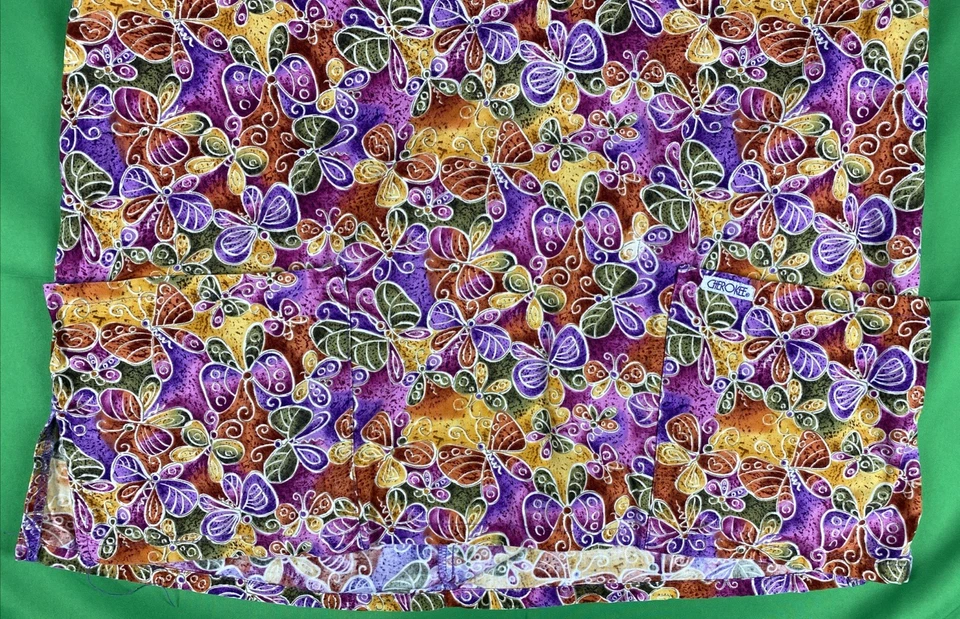 Large Vibrant Colorful Spring Time Butterfly Cherokee Scrub Top - Image 2 of 4