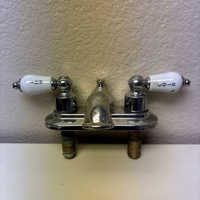 Vintage Sisco Bathroom Faucet Porcelain HOT & COLD Handles Heavy Two Hole