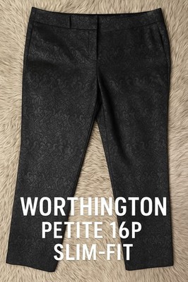 Worthington Petite 16P Slim Fit Black Metallic Jacquard Women s Dress Pants