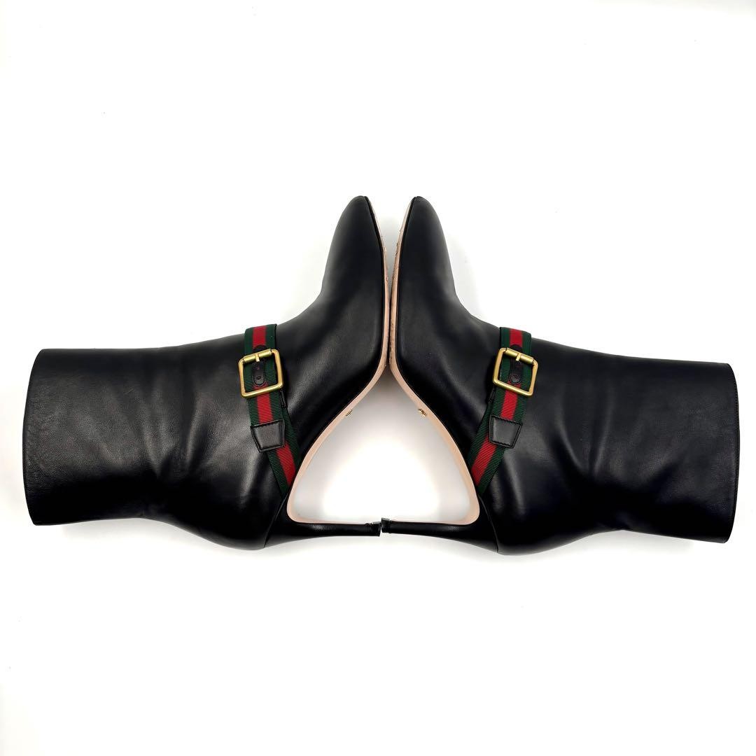 GUCCI Boots Heel Sherry Line Leather Black EU37/US7 116480c thumbnail 7