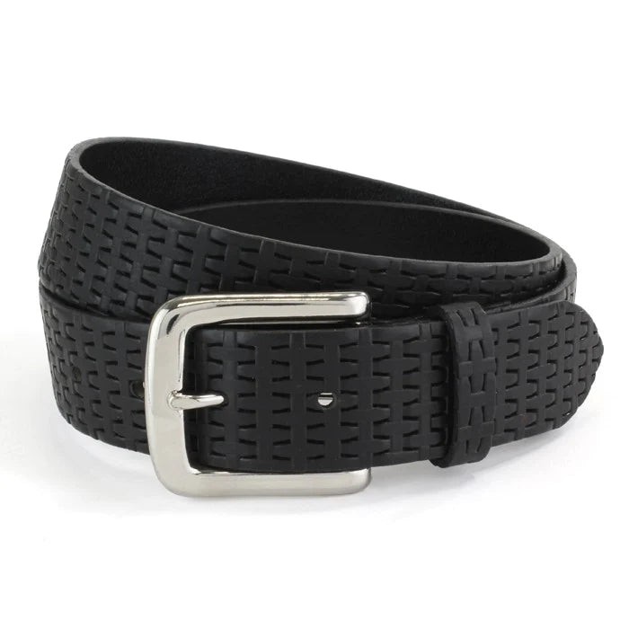 Mens Gents Embossed Leather Belt: Black (S)