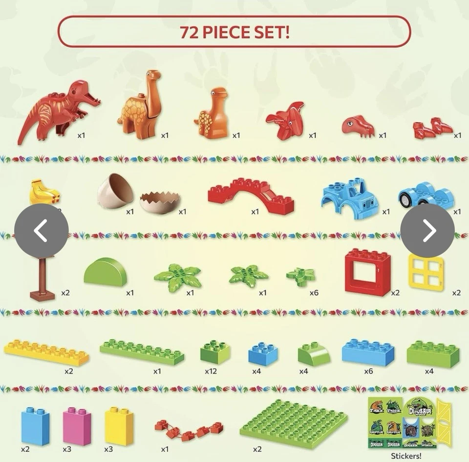 Dinosaur Blocks Toy 72 Piece Jurassic Era Block Set – Compatible with All Major - Image 2 of 4