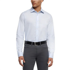 Banana Republic Men's Slim Fit Poplin Check Dress Shirt, Light Blue, Size XXL