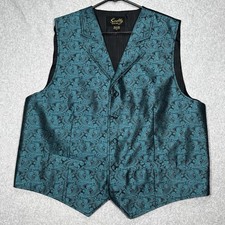 Scully Western Vest Mens XL Teal Black Paisley Formal Notched Lapel Prom