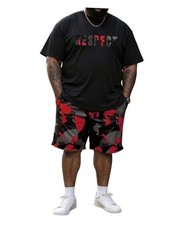 Men's Big and Tall 2 Piece Outfits Letter Camo Print Short Sleeve 6X-Large Red