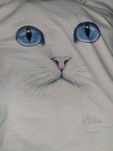 Vintage White Cat Face Shirt Herren XL Bob Harrison Blue Eyes Artist Graphic 90s - Bild 5 von 8