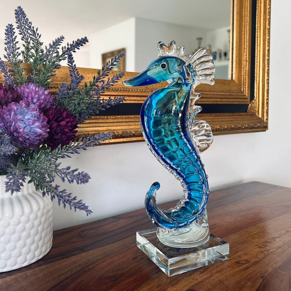 Seepferdchen Glas Figur Glasfigur Skulptur Kristallglas Murano Stil Fisch Deko  - Bild 2 von 4