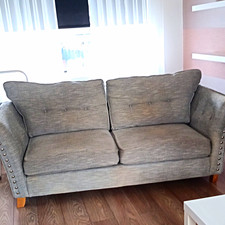 Oak Furniture Land Grey 2 Seater Sofa Cotton Blend Studded Arms 210cm