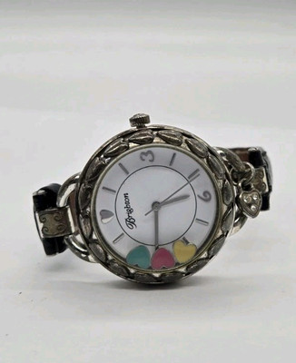 Brighton Covina Watch Silver tone New Battery Black Leather  display picture 1