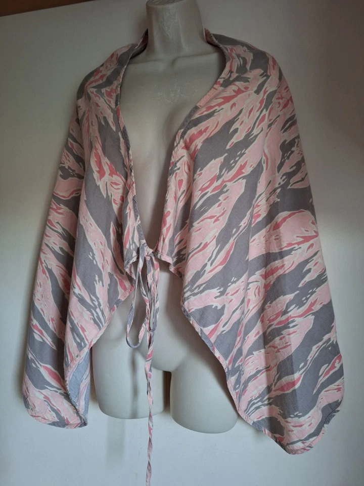 Vintage French Connection Cotton Wrap Cape Camo Pink Cardigan UK 12 EU 40 USA 8 - Image 4 of 4