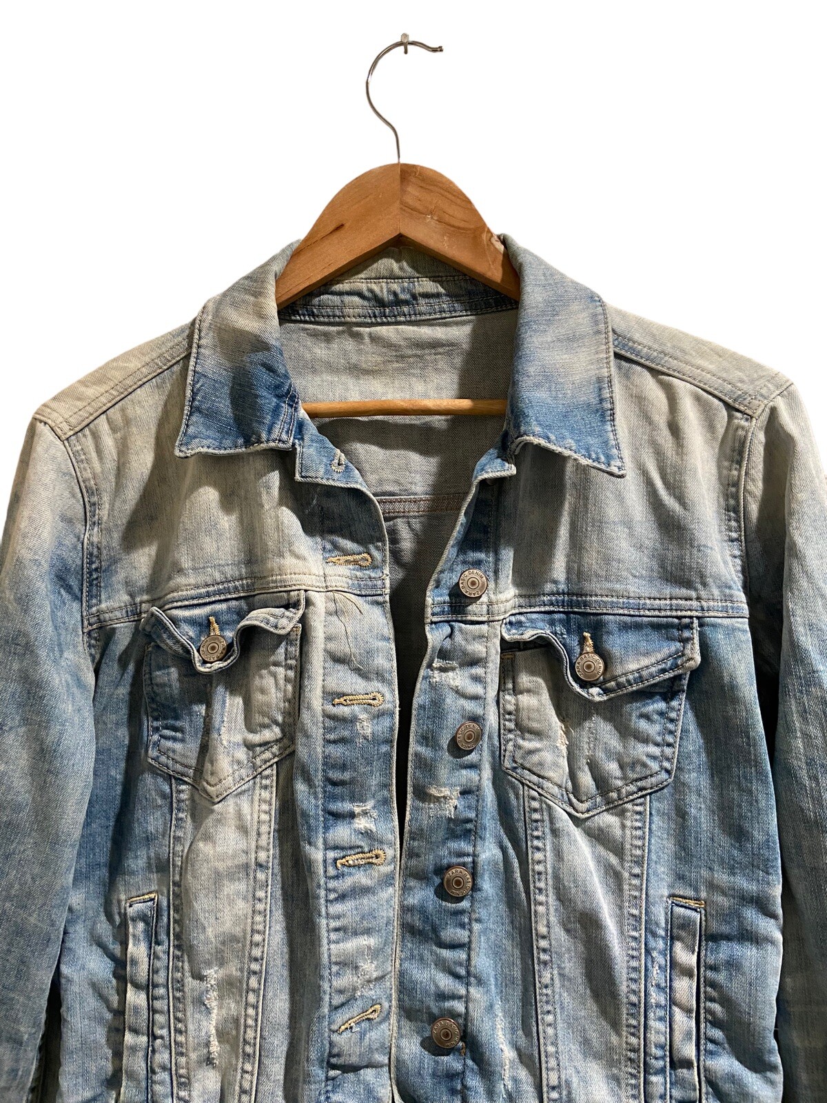 Zara Basic Denim Jean Jacket Blue Distressed Wome… - image 3