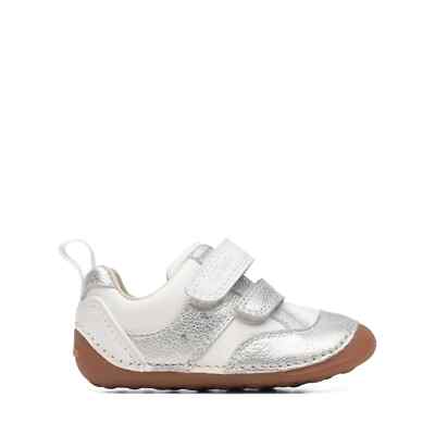 Clarks Tiny Sky Infant Girls White Metallic Shoes Infants UK