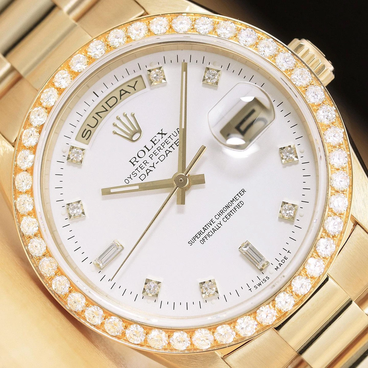Mens presidential rolex shop with diamond bezel