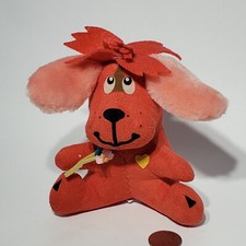 VTG R Dakin Dream Pets Rufus 5" Pink Red Dog Suede Stuffed Plush Fig